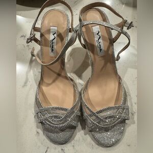 Nina Glittering Silver Strappy Heels